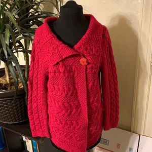 Inis Crafts Red 1 button Cable Knit Cardigan Small